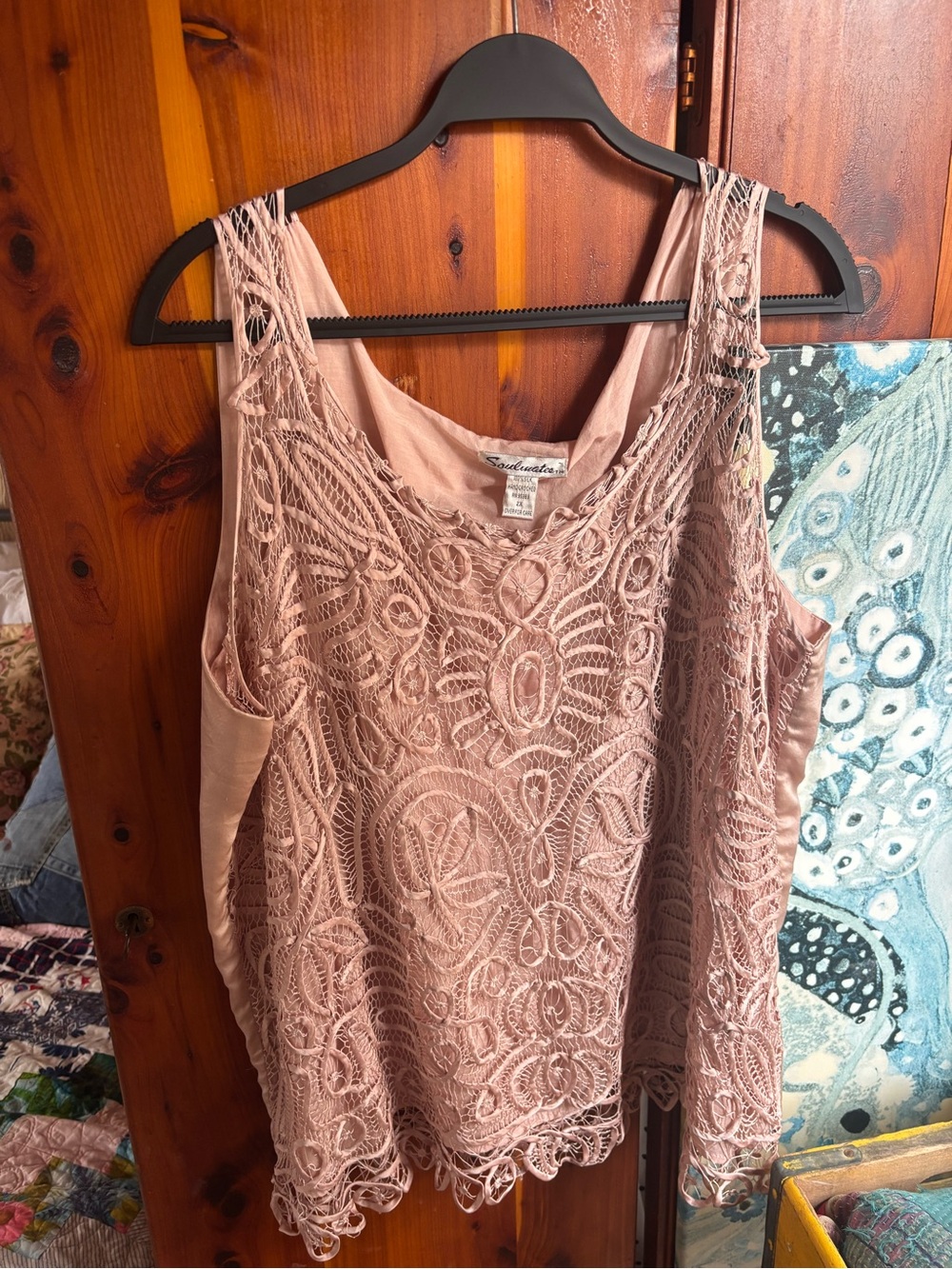 100% silk Soulmates Blush Lace Overlay Cami